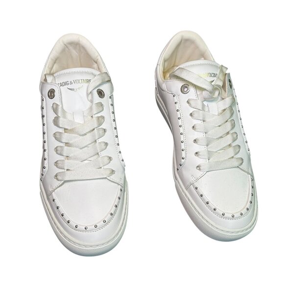 Zadig & Voltaire Flash Studded White Leather Sneakers | Size 40 (9) - Picture 2 of 9